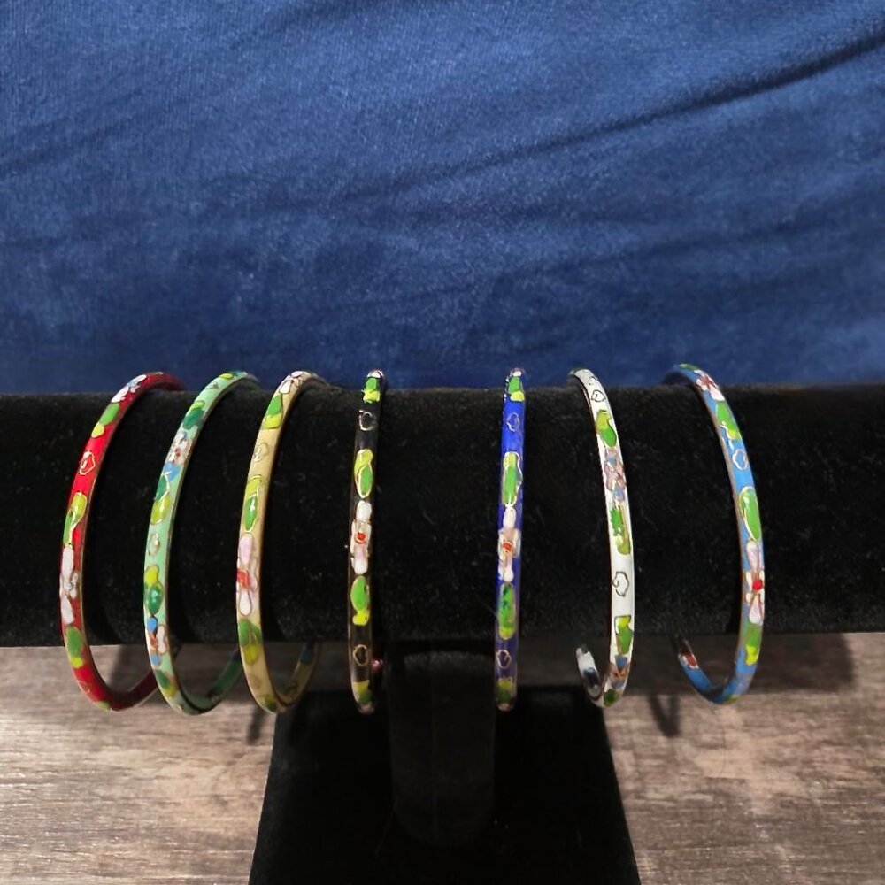 Vintage Chinese Cloisonne Bangle Bracelets Set of 7